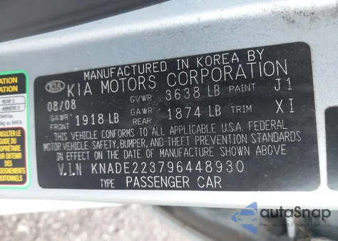 2009 Kia Rio Lx from USA, damaged, VIN KNADE223796448930